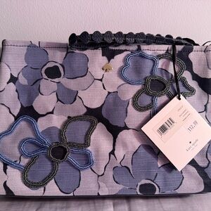 kate spade lavender and navy floral beaded canvas clutch